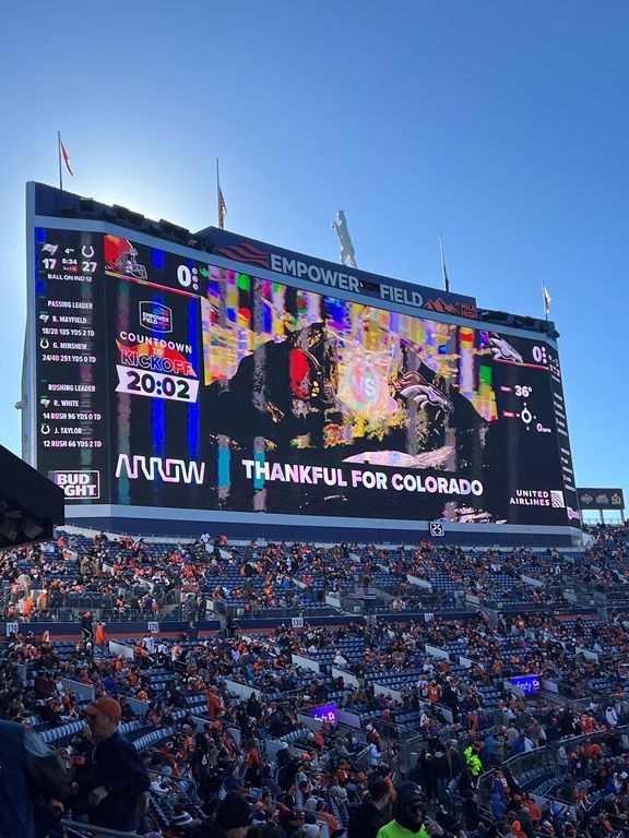 Full scoreboard view Bronco Stadium Empower Field video board